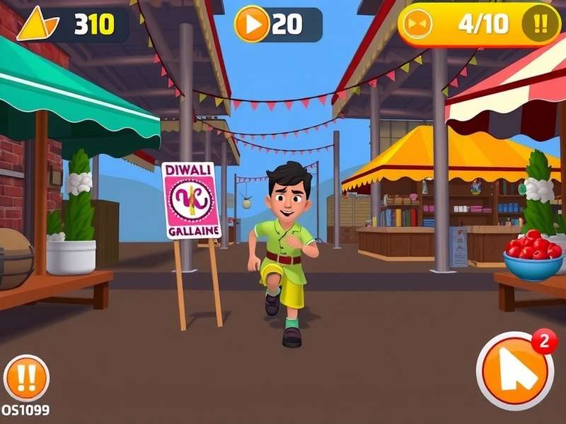 Garam Masala Run gameplay screenshot showing character running through Indian market